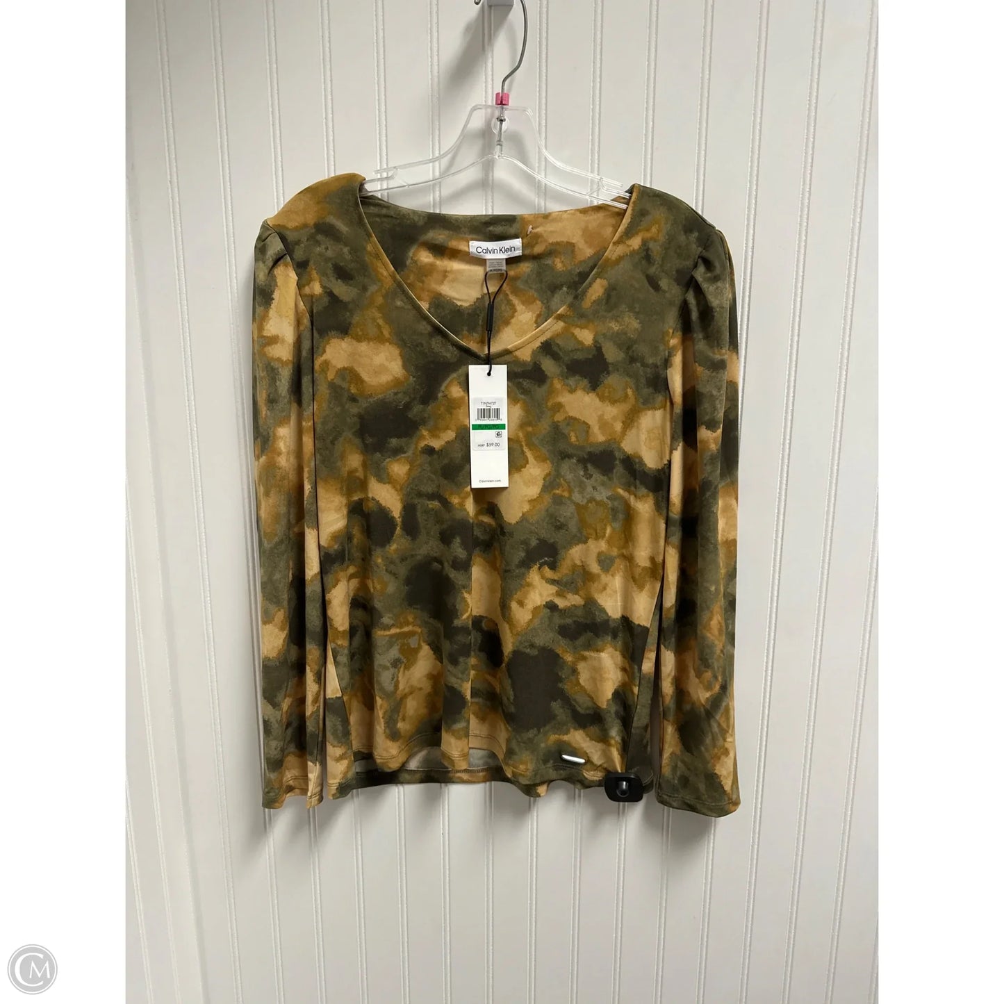 Top Long Sleeve By Calvin Klein In Gold & Green, Size: Lp