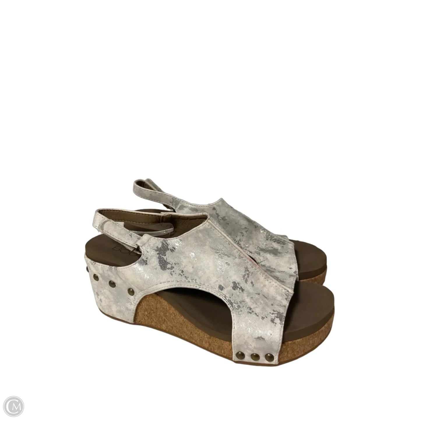 Sandals Heels Wedge By Corkys In Silver, Size: 10