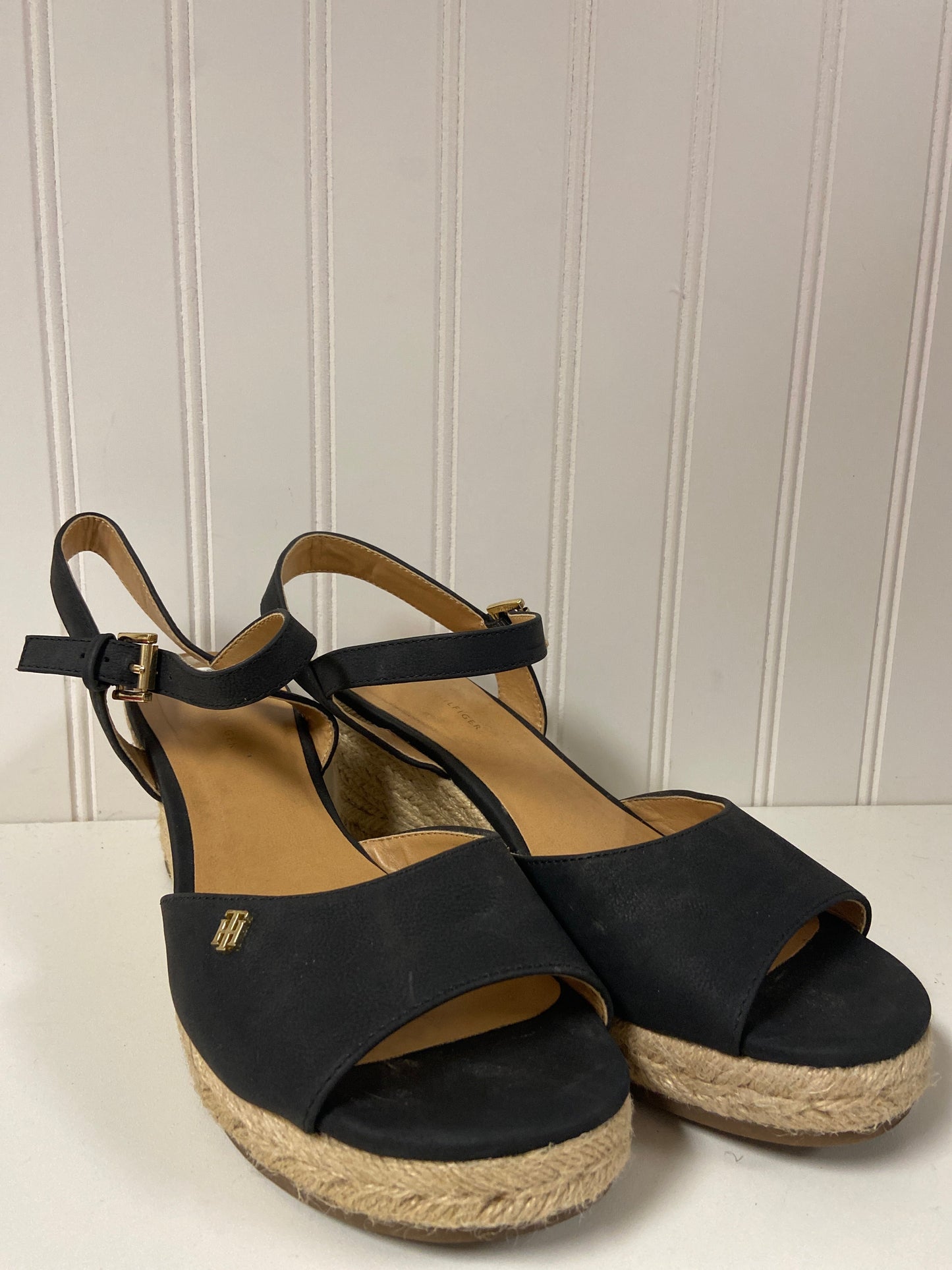 Black Sandals Heels Wedge Tommy Hilfiger, Size 9