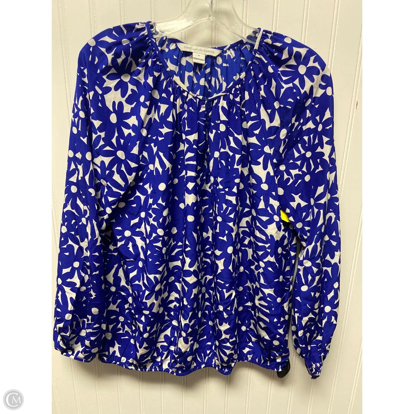 Top Long Sleeve Designer By Diane Von Furstenberg In Blue & White, Size: M