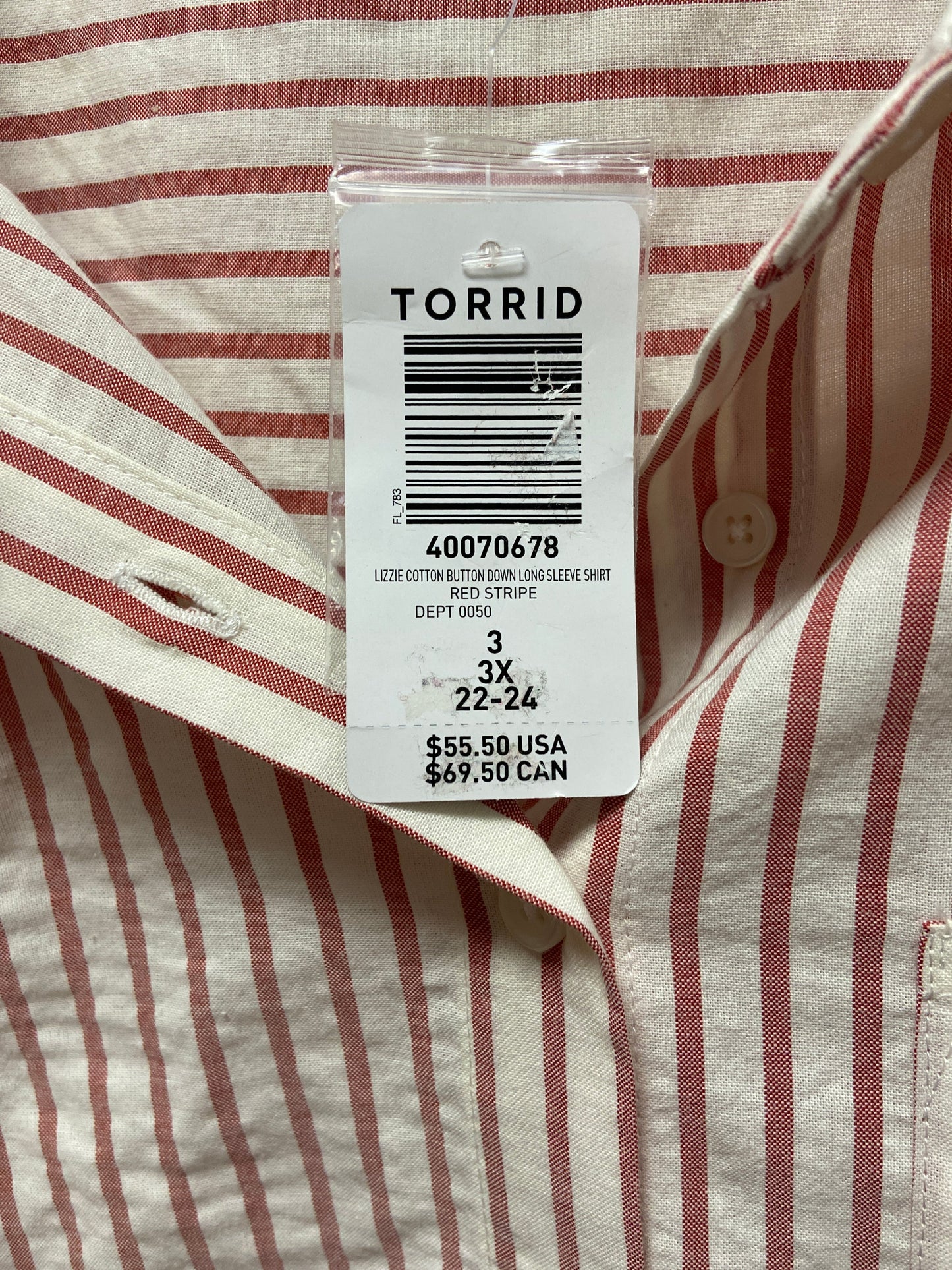 Red & White Top Long Sleeve Torrid, Size 3x