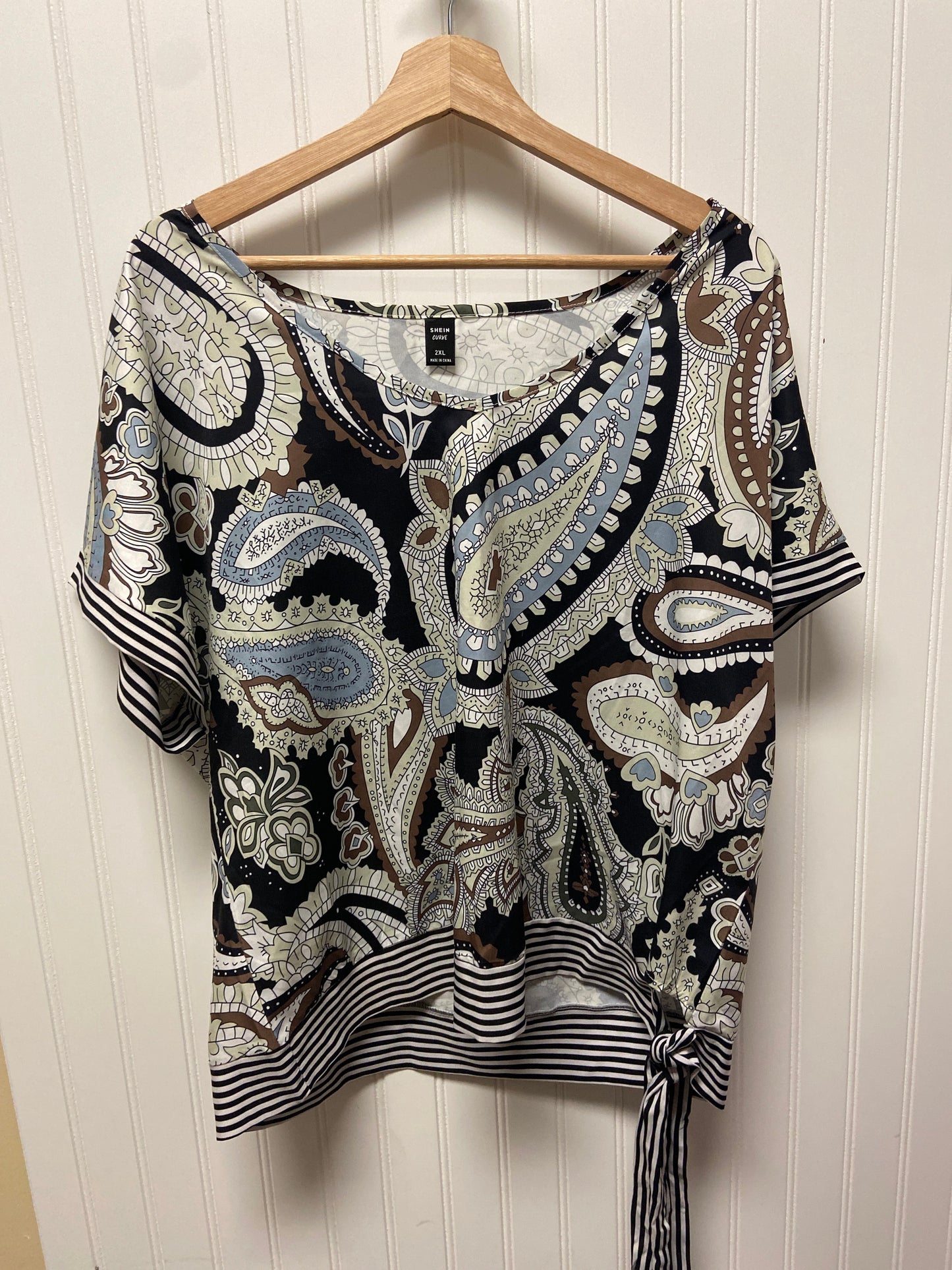 Paisley Print Top Short Sleeve Shein, Size 2x