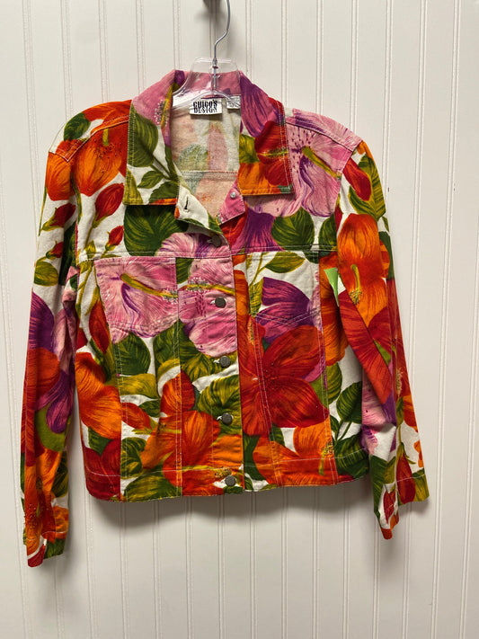 Jacket Denim By Chicos In Floral Print, Size: M