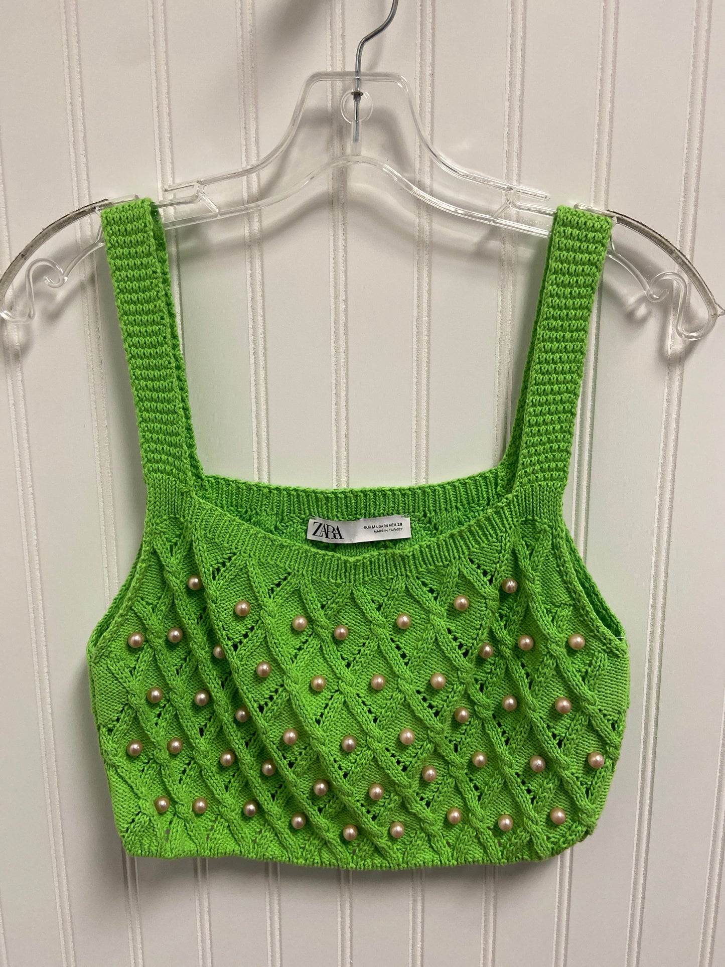 Top Sleeveless By Zara In Green, Size: M