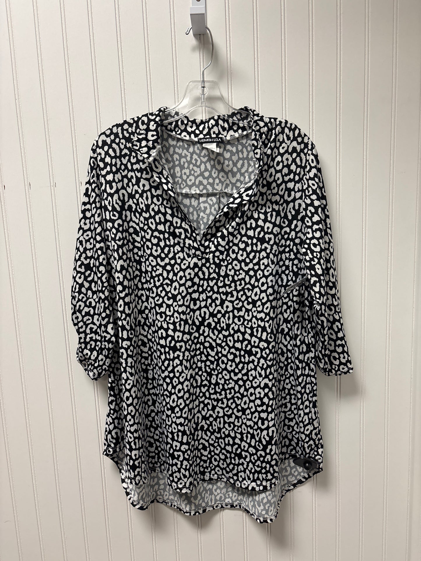 Top 3/4 Sleeve By Clothes Mentor In Black & White, Size: 1x