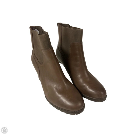 Boots Ankle Heels By Clarks In Brown, Size: 9.5
