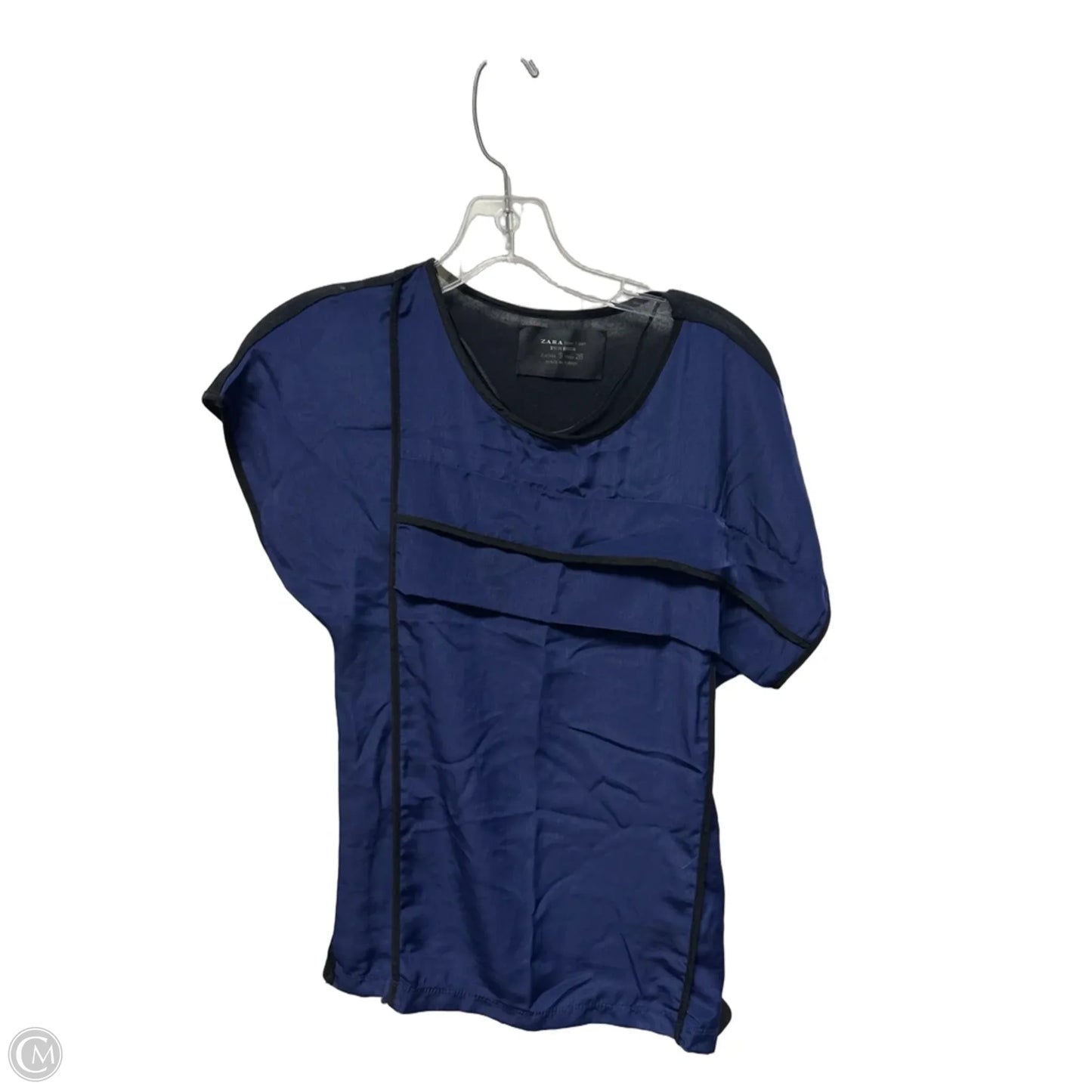 Top Long Sleeve By Zara In Black & Blue, Size: S