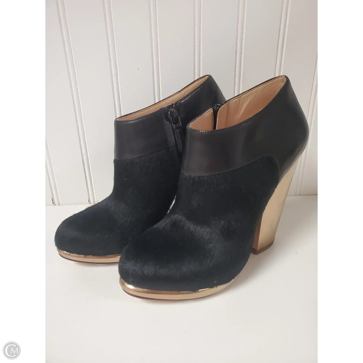 Boots Ankle Heels By Cole-haan In Black & Gold, Size: 6