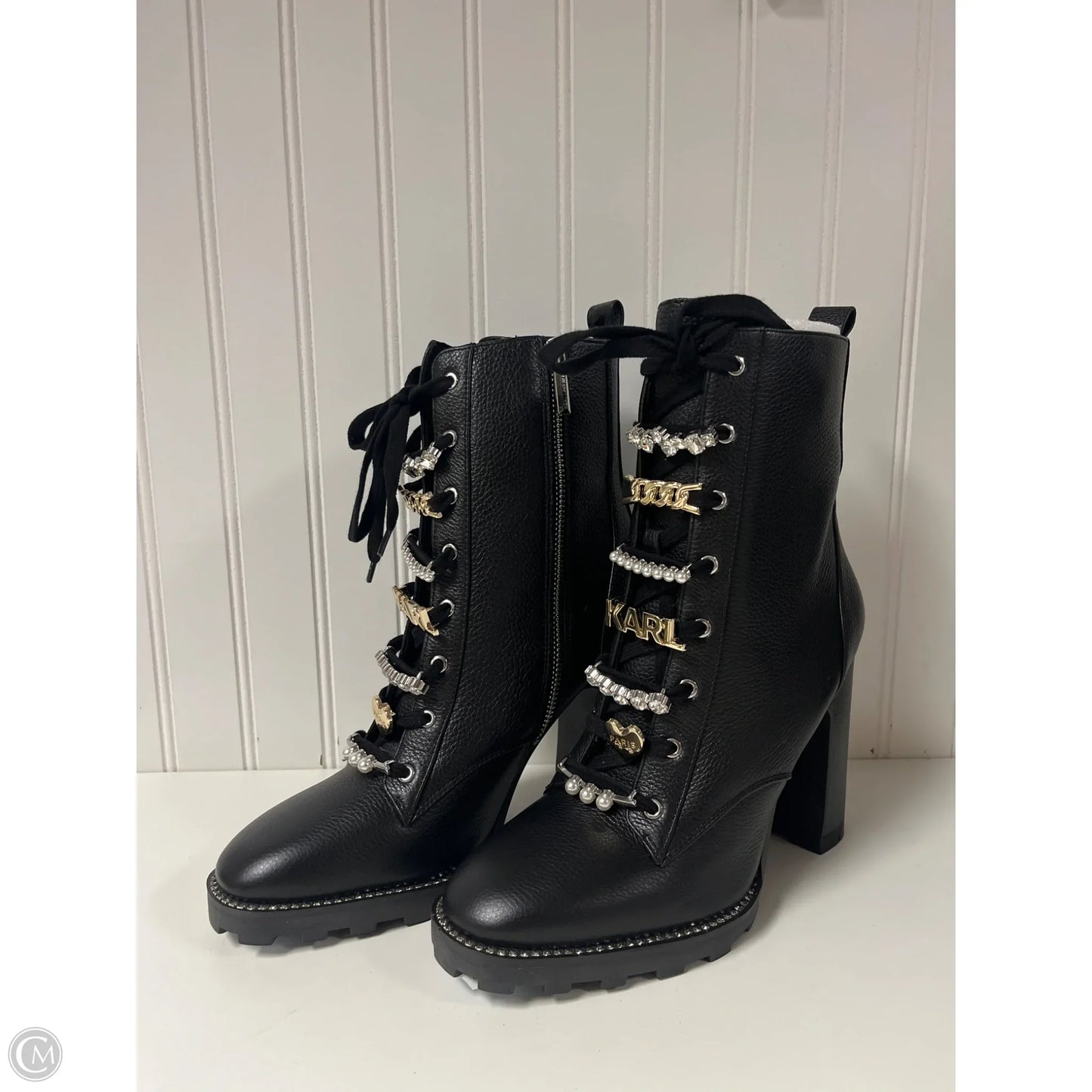 Boots Designer By Karl Lagerfeld In Black, Size: 9