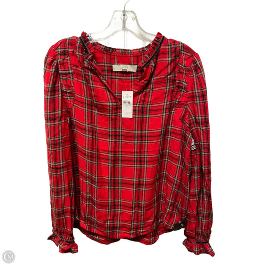 Top Long Sleeve By Loft In Plaid Pattern, Size: Xs