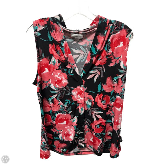 Top Sleeveless By Calvin Klein In Floral Print, Size: L