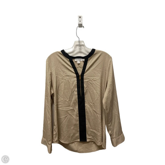 Top Long Sleeve By Calvin Klein In Black & Tan, Size: L