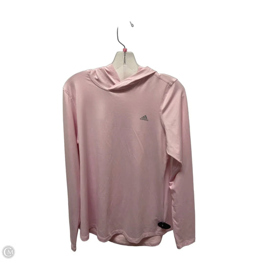 Athletic Top Long Sleeve Hoodie By Adidas In Pink & White, Size: L