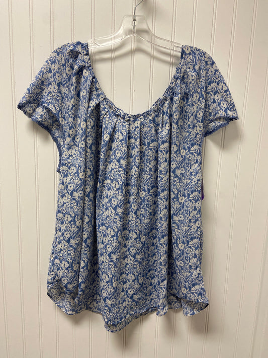 Blue & White Top Short Sleeve Lc Lauren Conrad, Size 2x