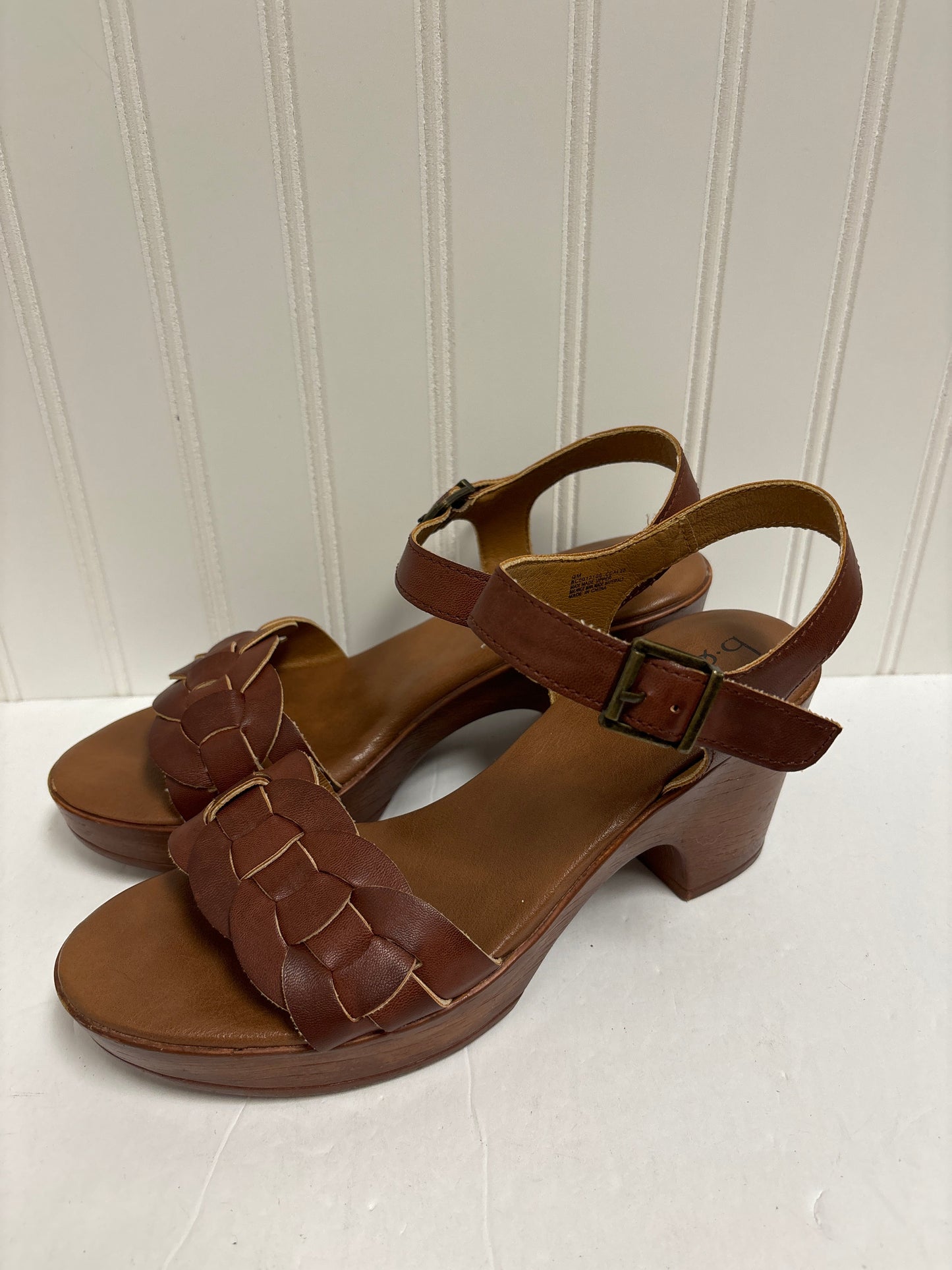 Brown Sandals Heels Block Boc, Size 9