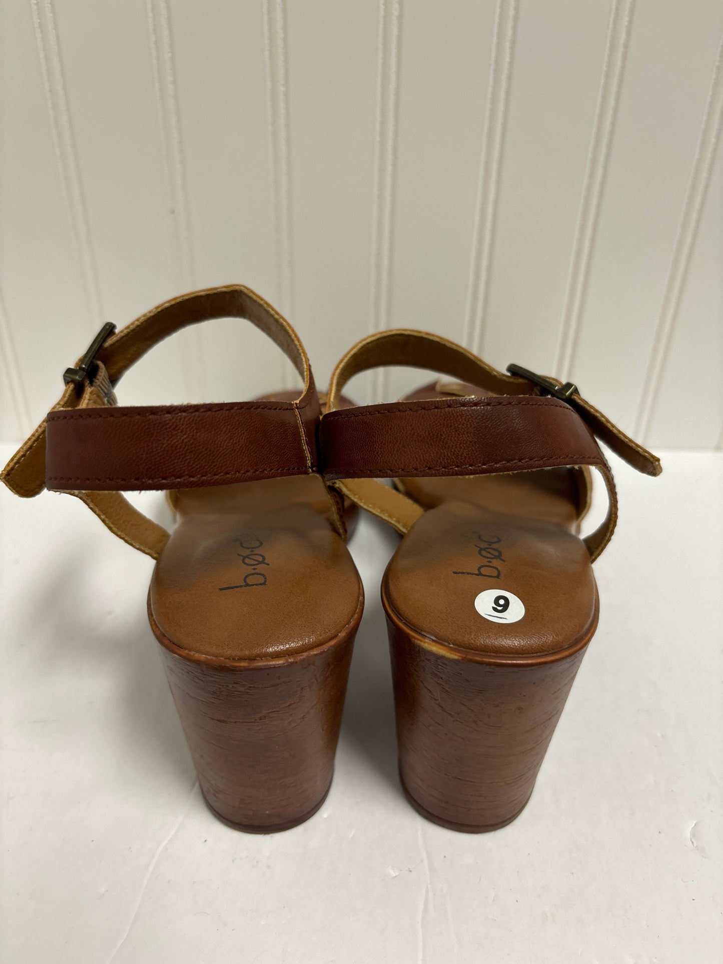 Brown Sandals Heels Block Boc, Size 9