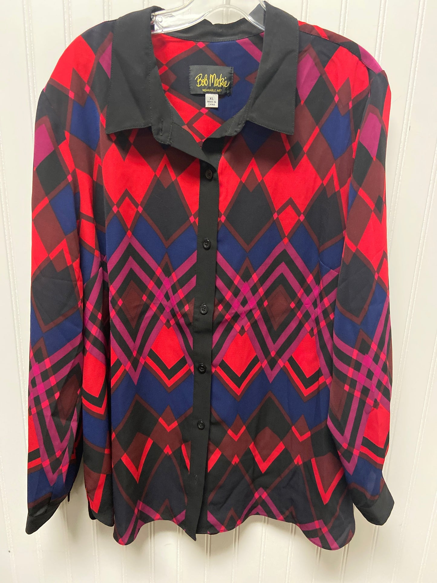 Blouse Long Sleeve By Bob Mackie Qvc In Black & Red, Size: Xl