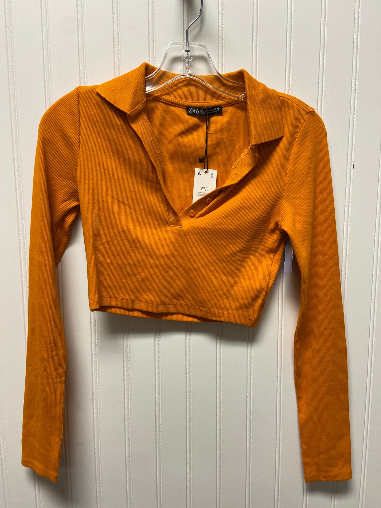 Top Long Sleeve Basic By Zara In Orange, Size: Sp