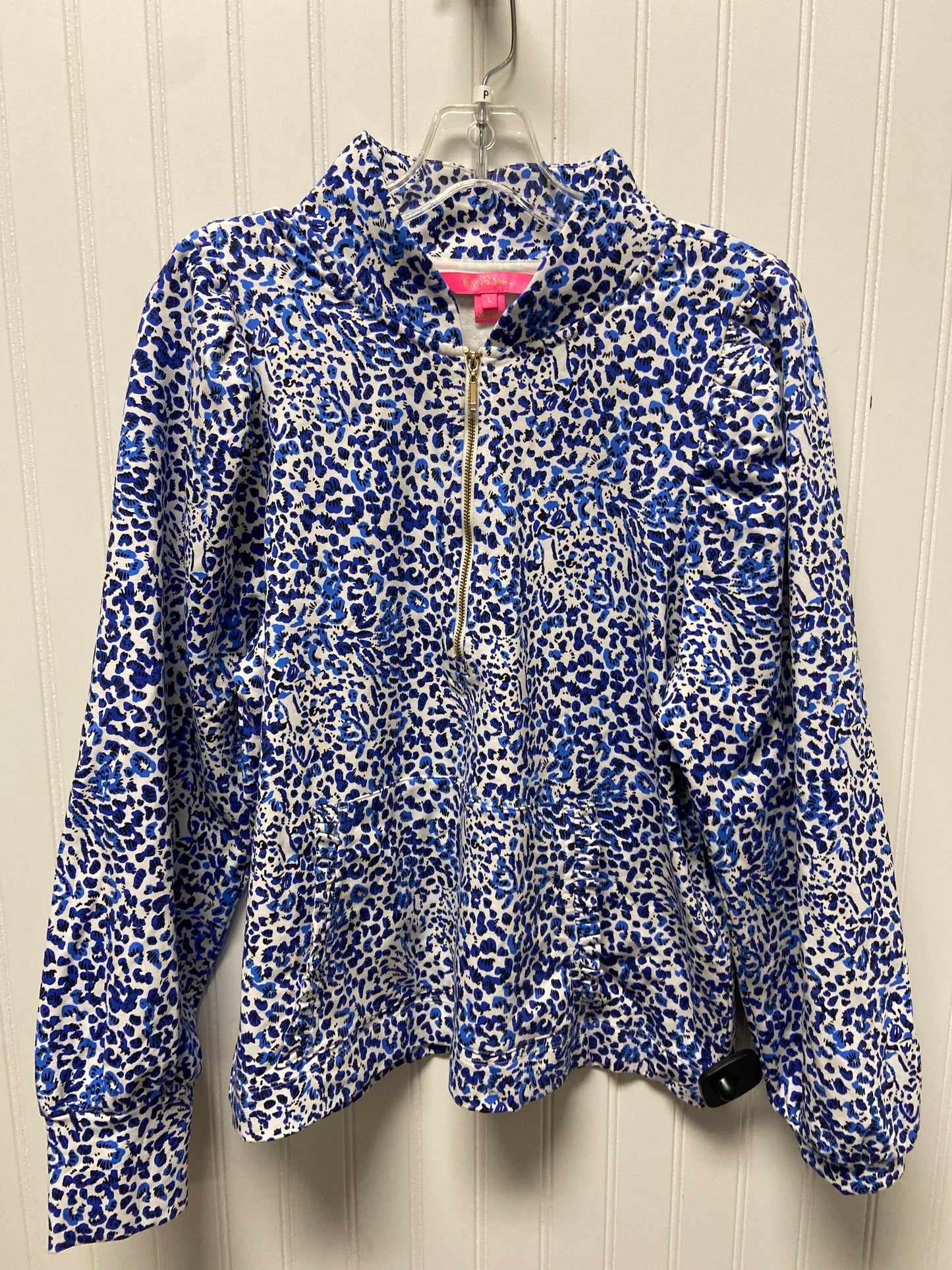 Top Long Sleeve Designer By Lilly Pulitzer In Blue & White, Size: L