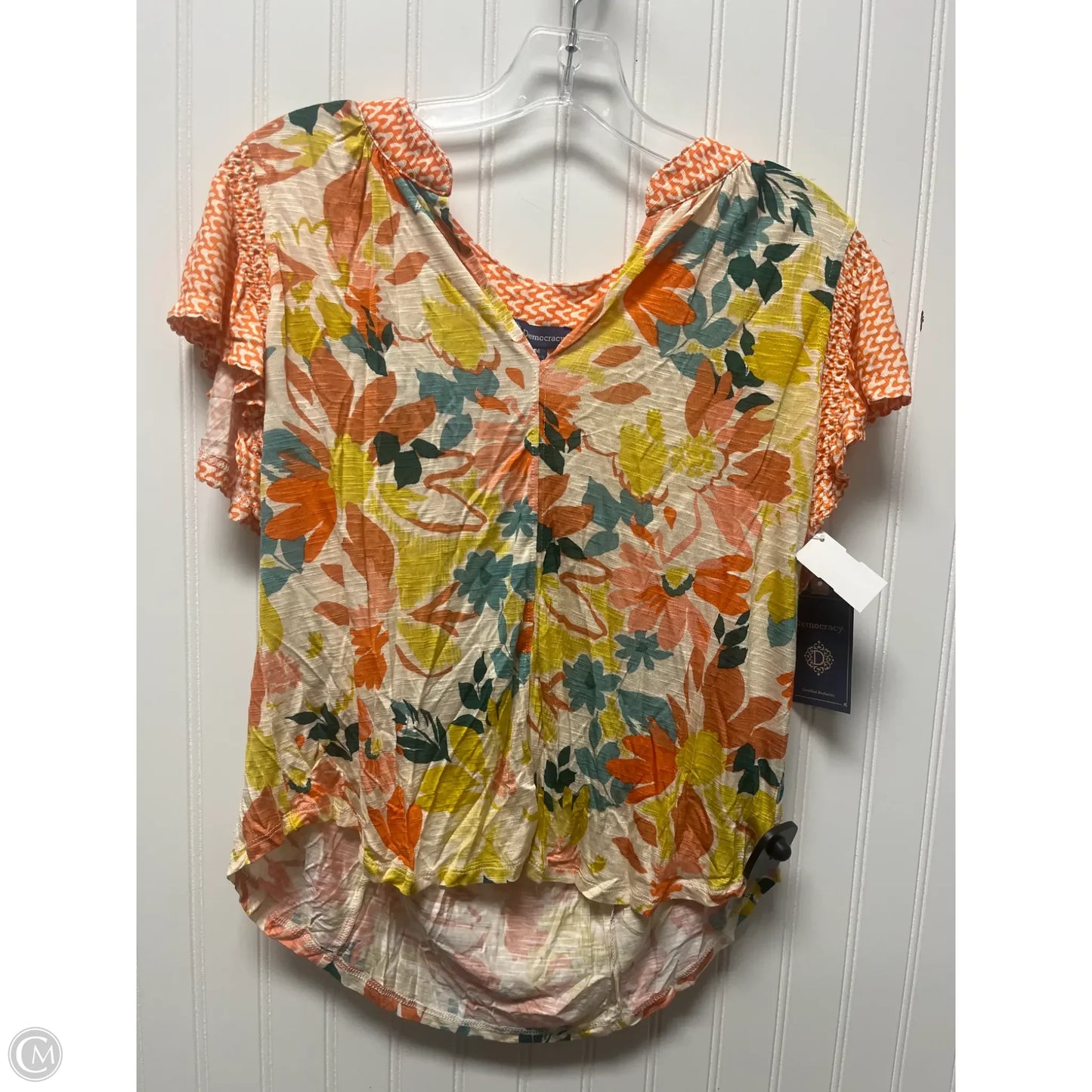 Top Short Sleeve By Democracy In Orange & Yellow, Size: M