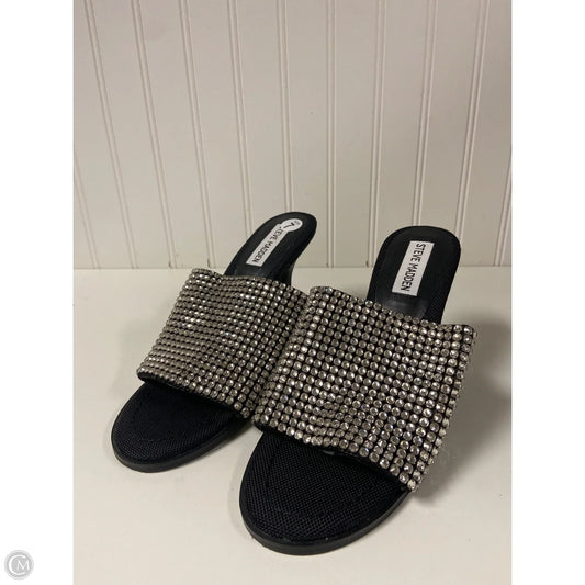 Sandals Heels Stiletto By Steve Madden In Black & Silver, Size: 7