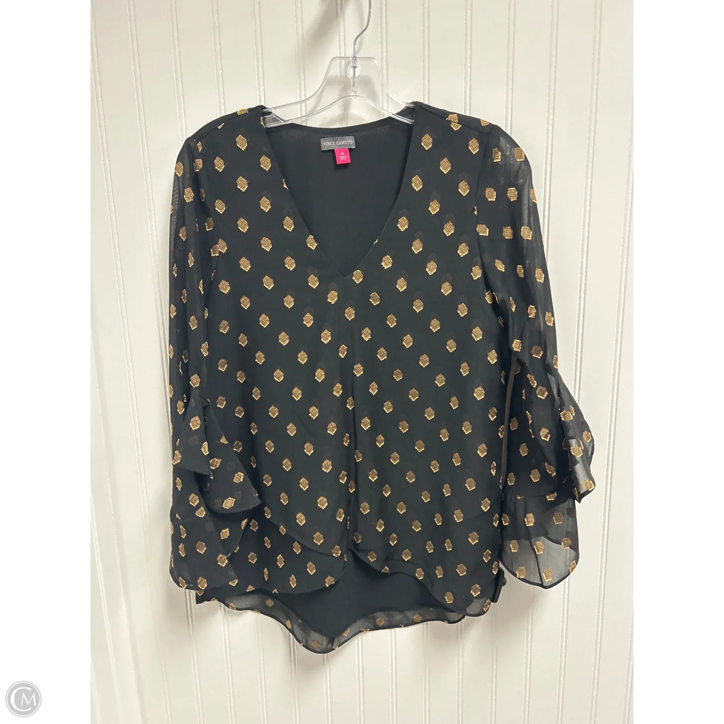 Top Long Sleeve By Vince Camuto In Black & Gold, Size: Xs