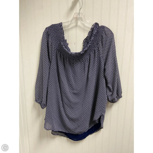 Top Long Sleeve By Michael By Michael Kors In Blue & White, Size: Xl