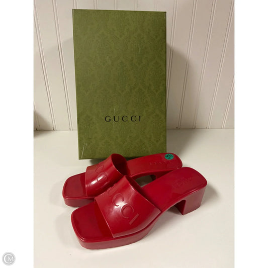 Sandals Luxury Designer By Gucci In Red, Size: 5.5 or 36