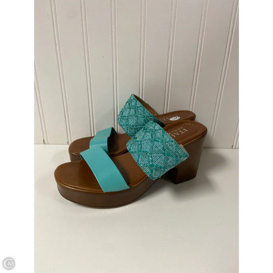 Sandals Heels Block By Italian Shoemakers In Aqua, Size: 7.5