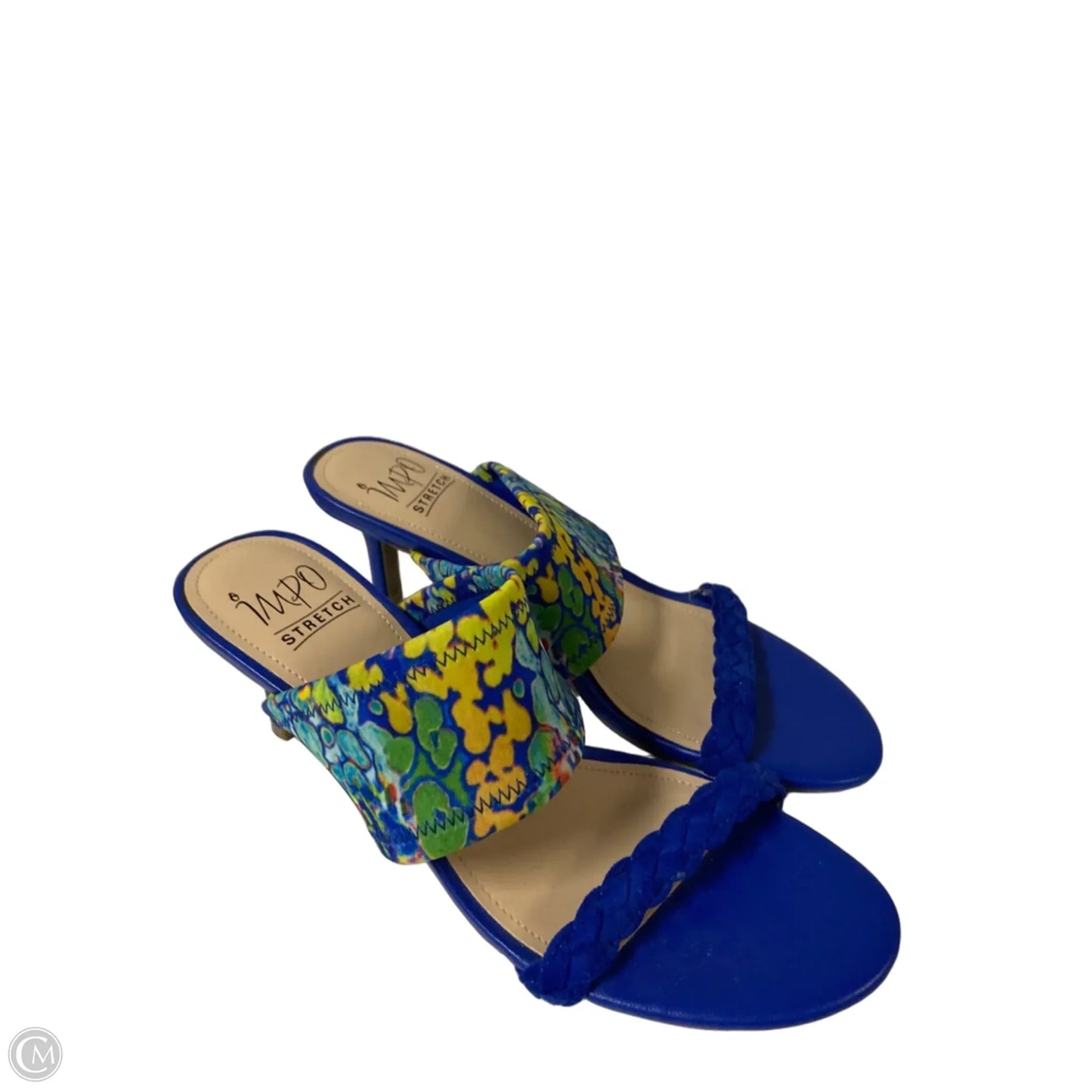 Sandals Heels Kitten By Impo In Blue & Yellow, Size: 9