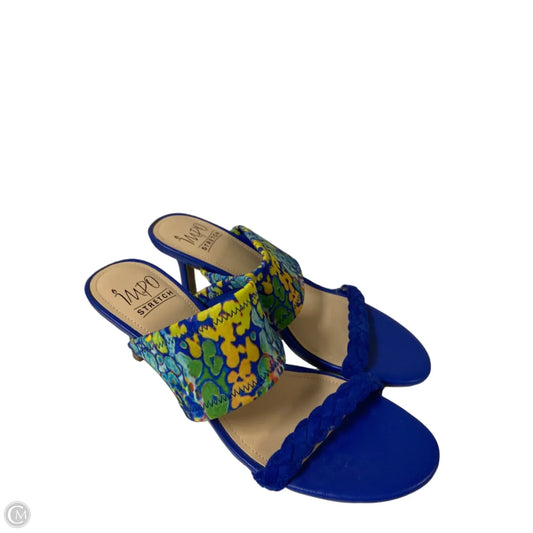 Sandals Heels Kitten By Impo In Blue & Yellow, Size: 9