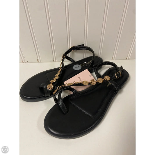 Sandals Flats By Clothes Mentor In Black & Gold, Size: 7