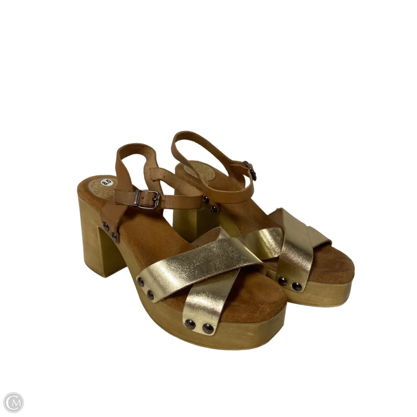 Sandals Heels Block By Clothes Mentor In Gold, Size: 8.5