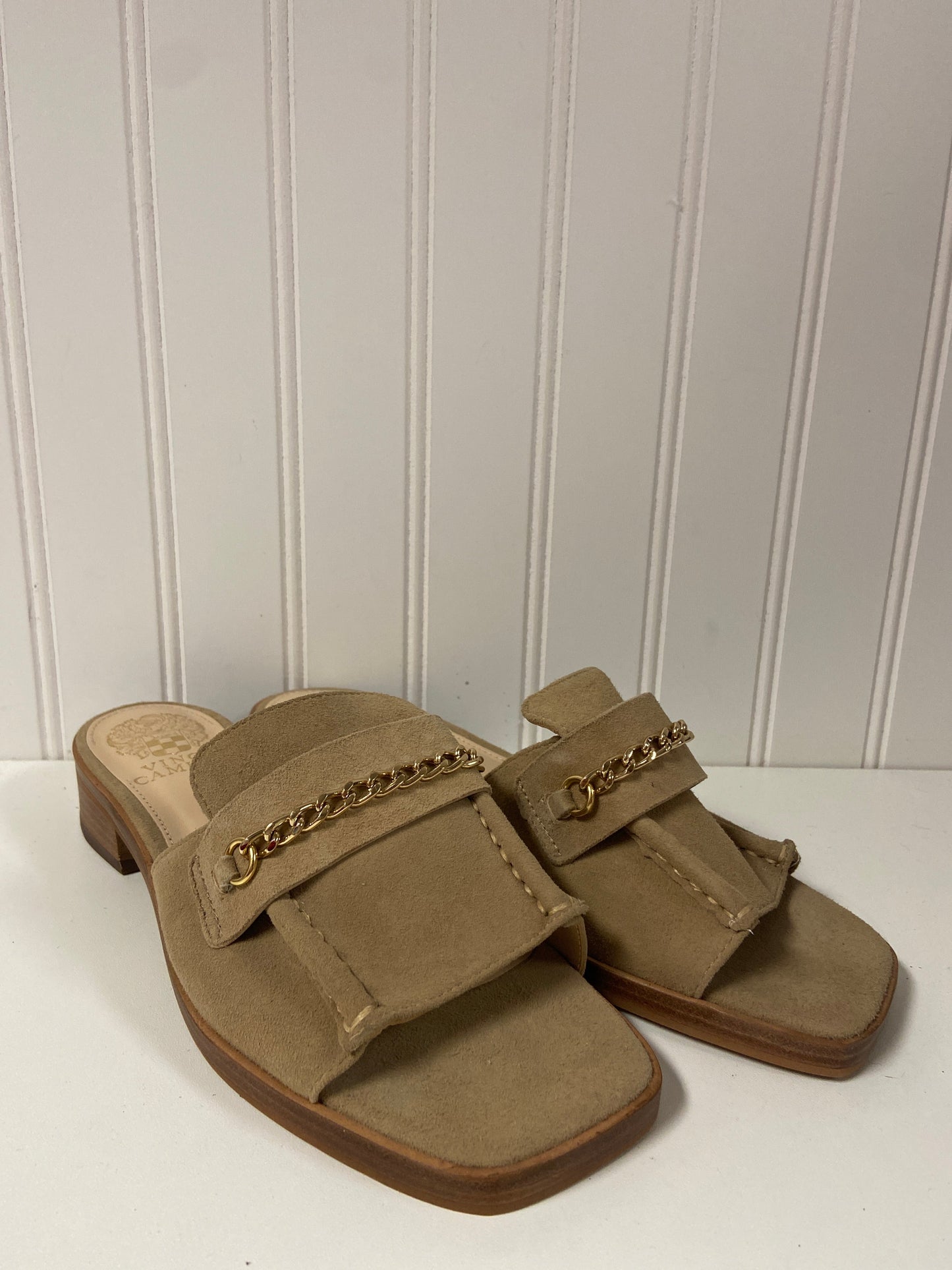 Beige Sandals Heels Block Vince Camuto, Size 7