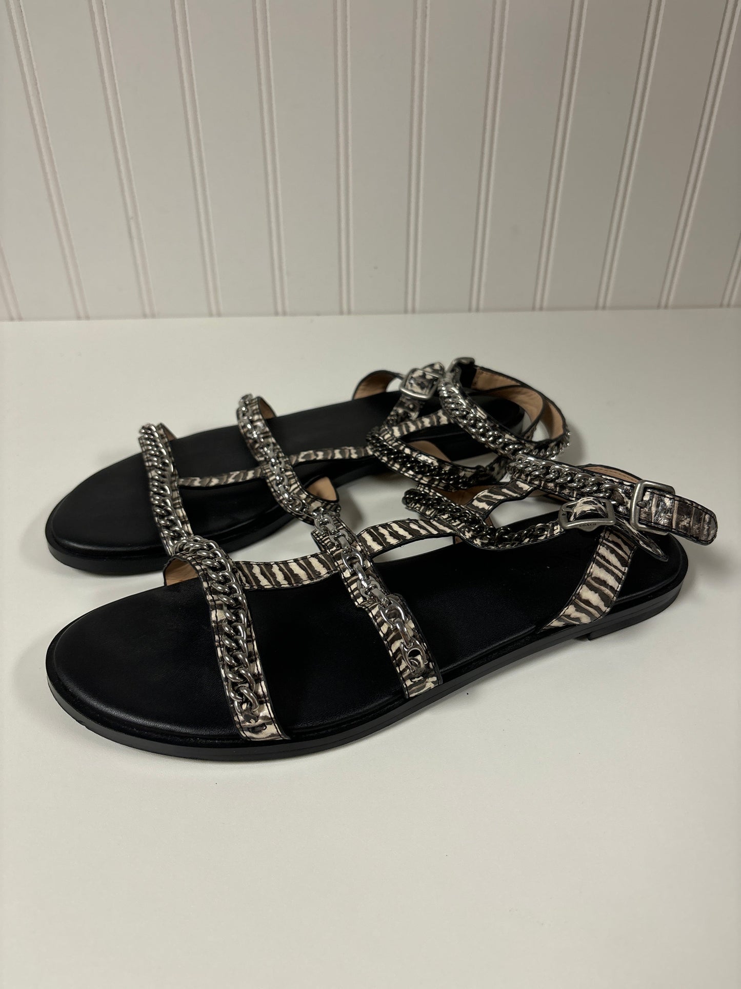 Black & White Sandals Designer Coach, Size 9.5