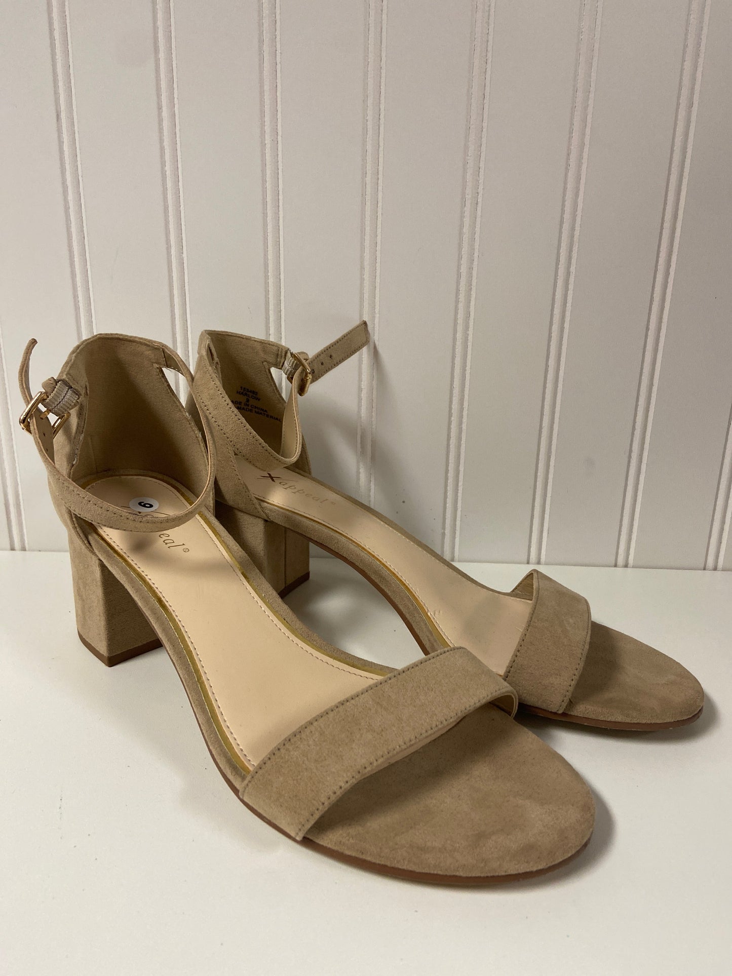 Beige Sandals Heels Block Xappeal, Size 9