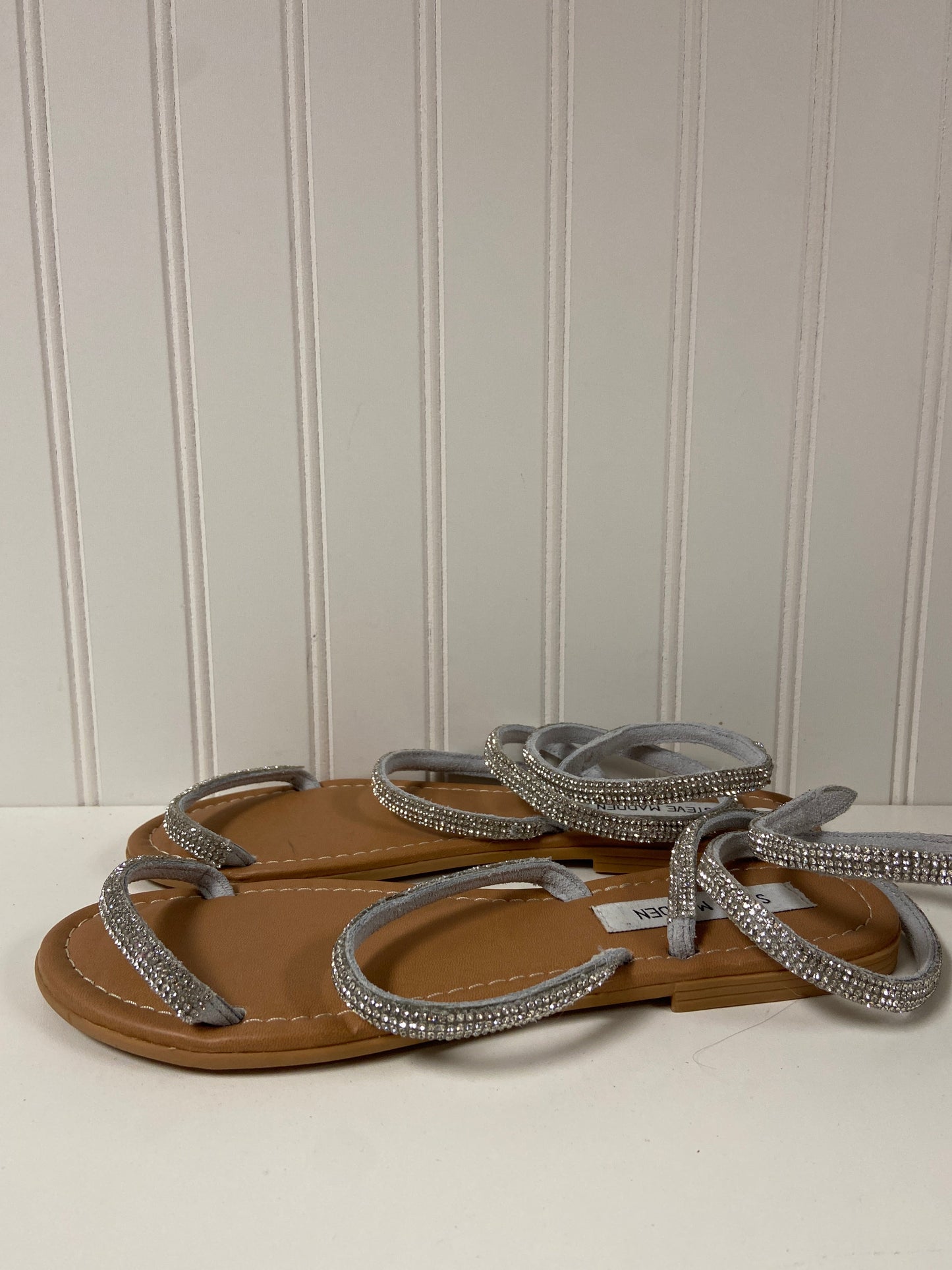 Silver Sandals Flats Steve Madden, Size 9