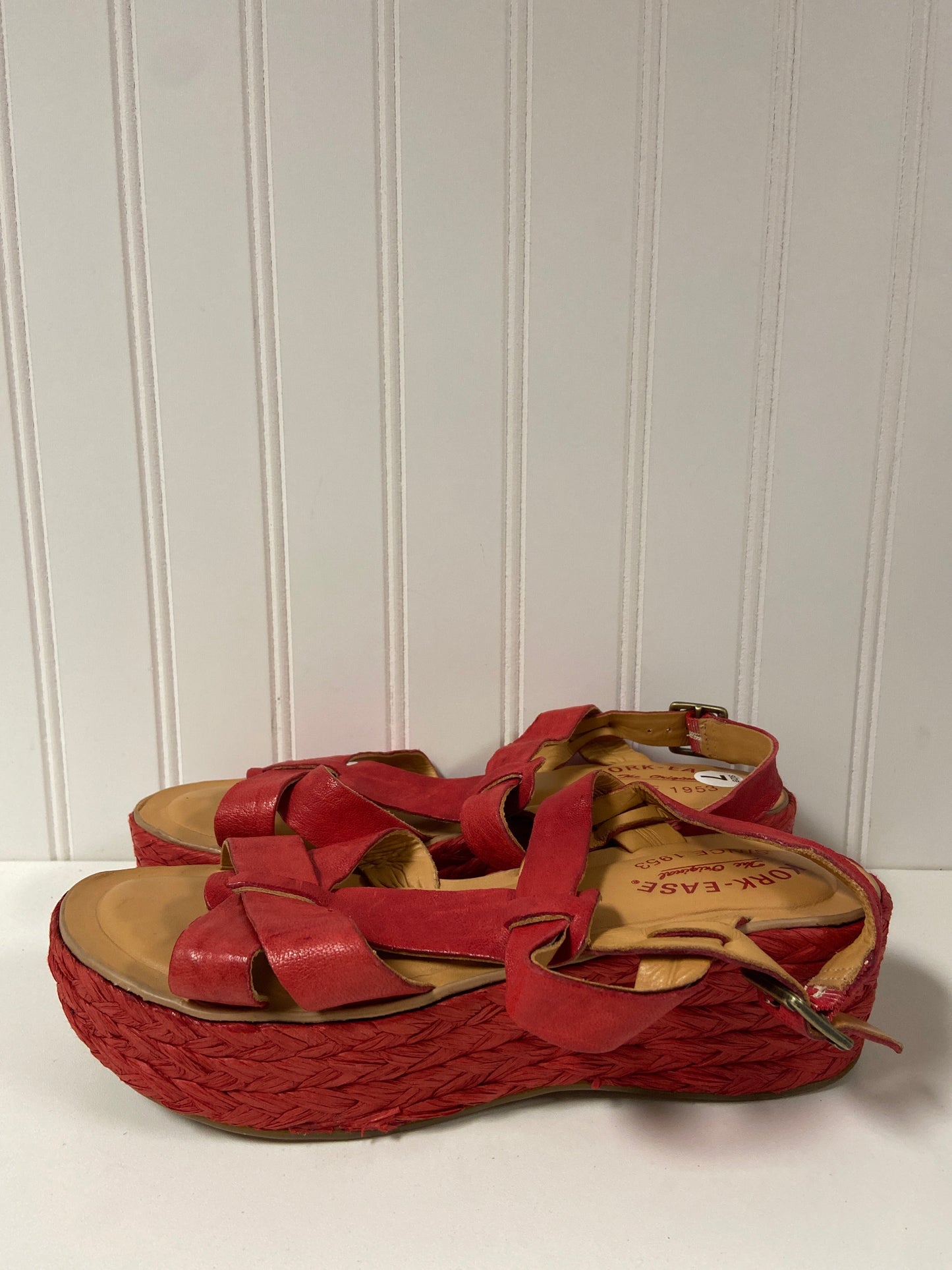 Red Sandals Heels Wedge Kork Ease, Size 7