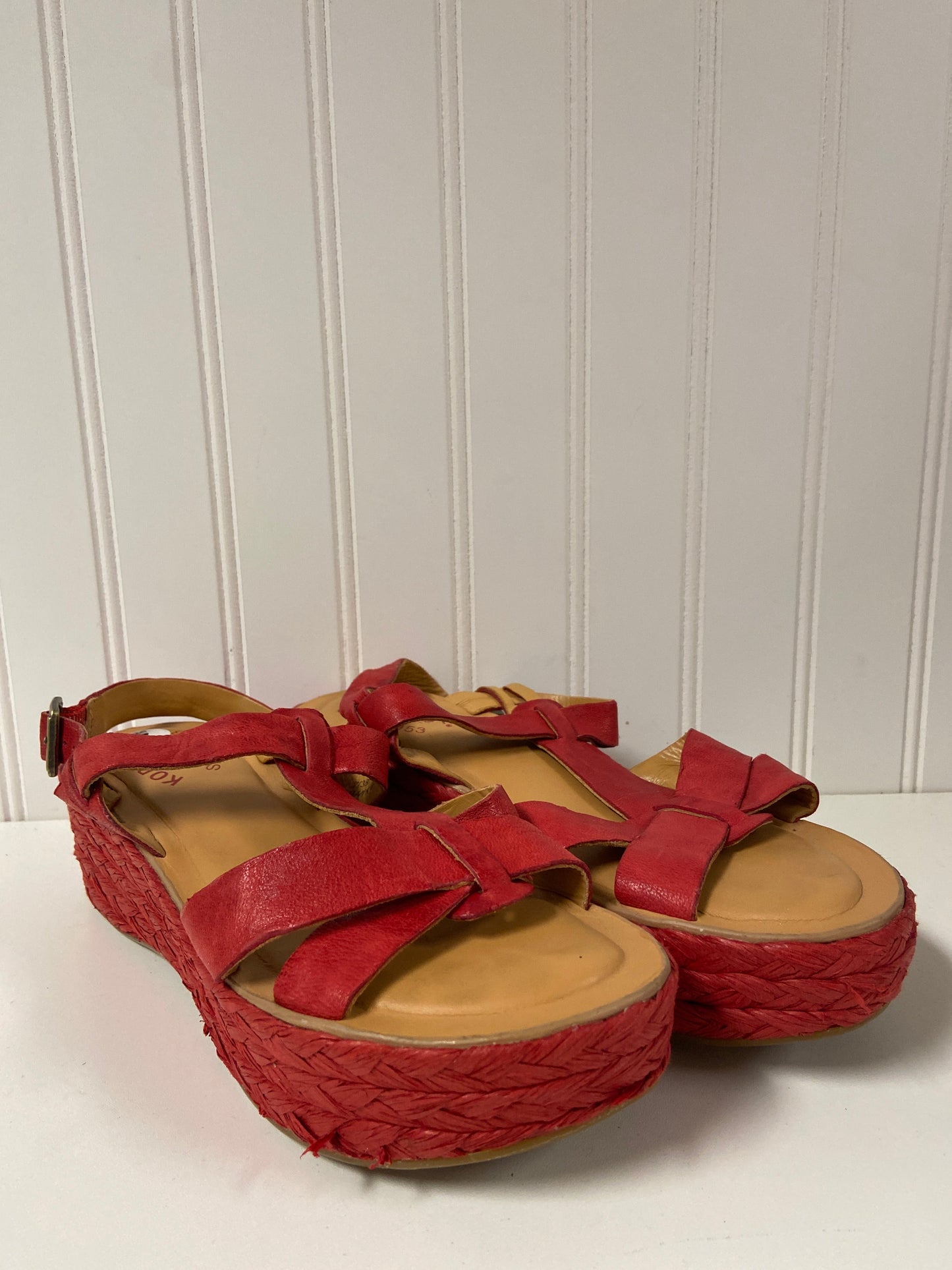 Red Sandals Heels Wedge Kork Ease, Size 7