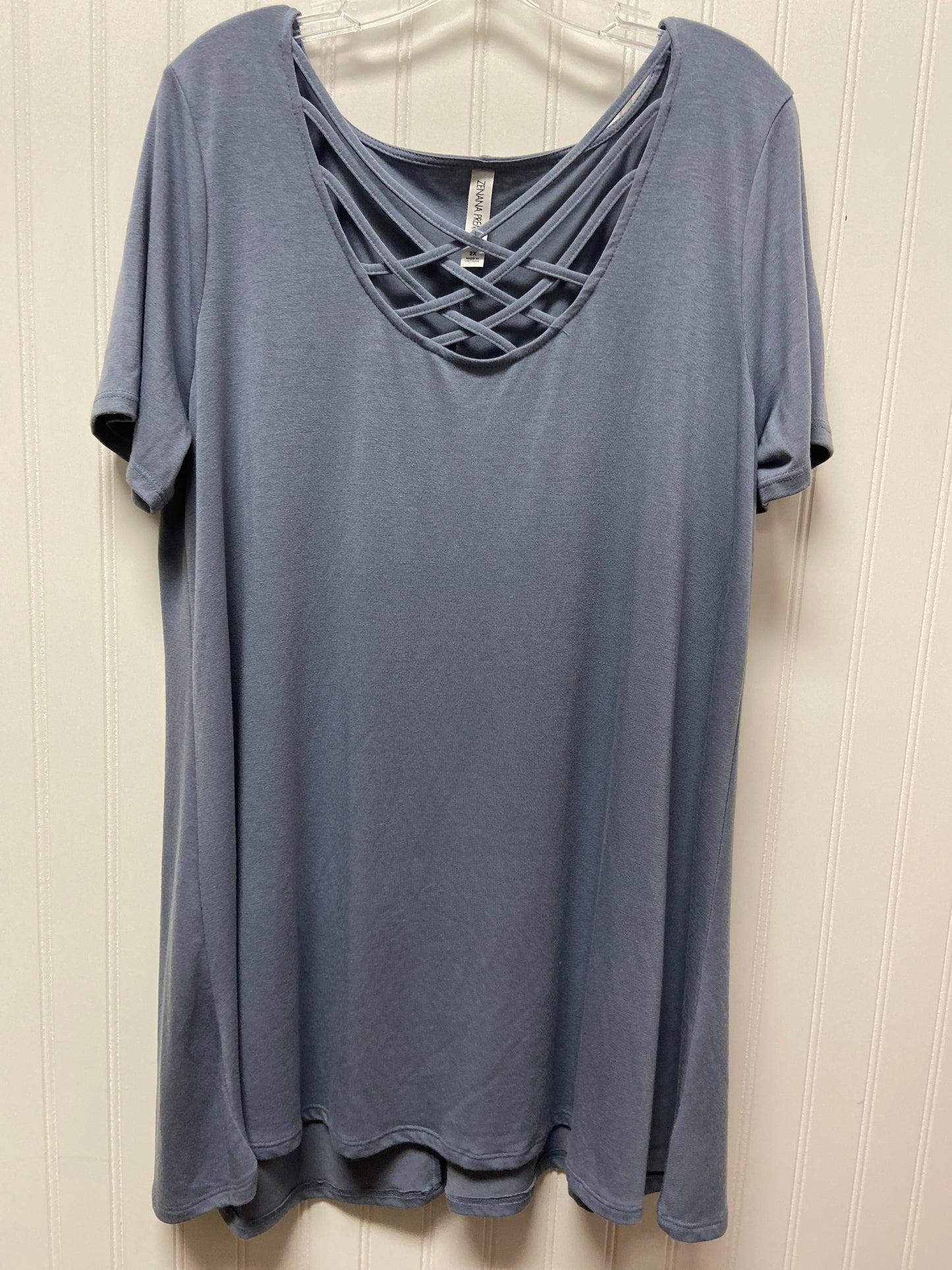 Blue Top Short Sleeve Basic Zenana Outfitters, Size 2x