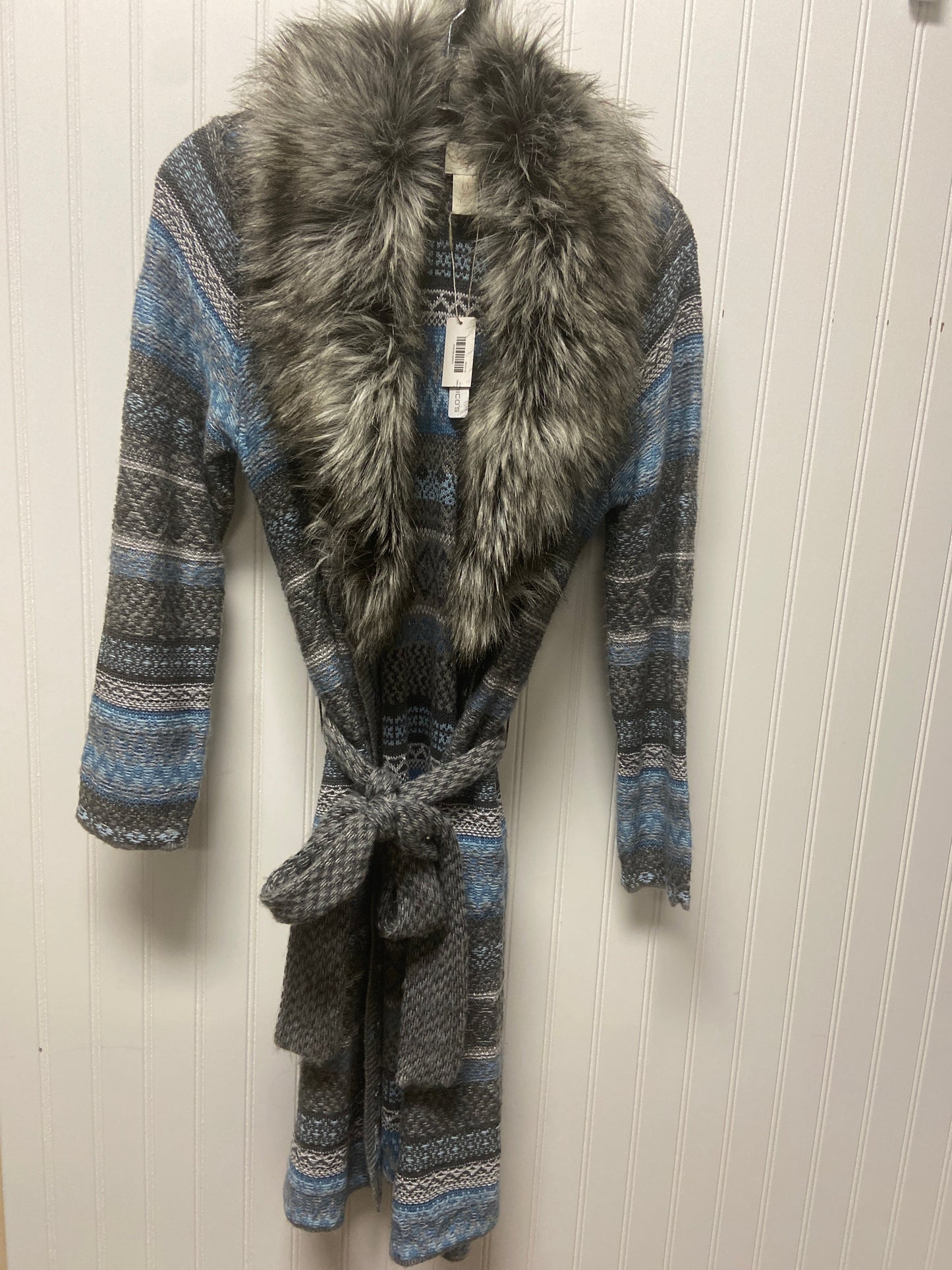 Sweater Cardigan By Chicos In Blue & Grey, Size: S