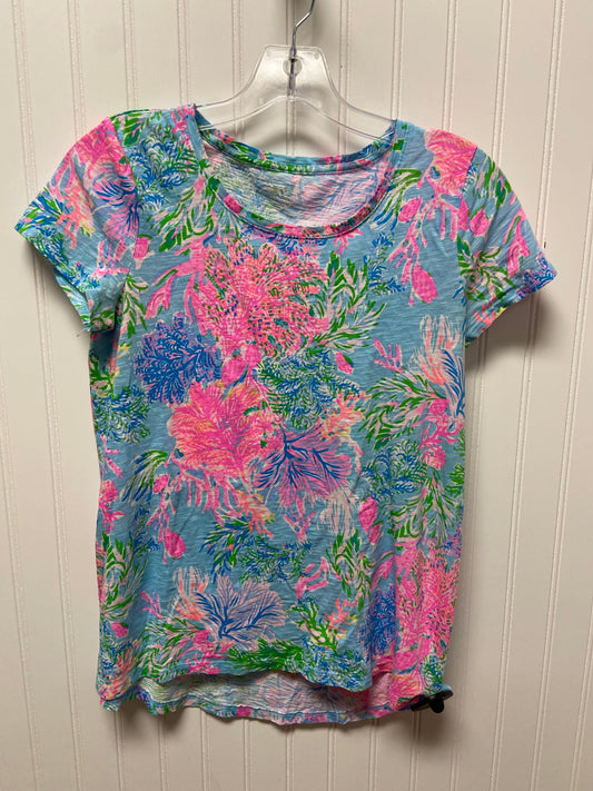 Top Short Sleeve Designer By Lilly Pulitzer In Blue & Pink, Size: Xs