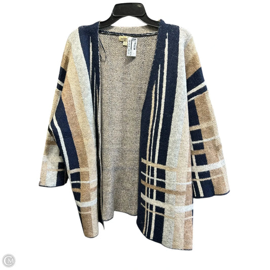 Sweater Cardigan By One World In Blue & Tan, Size: M