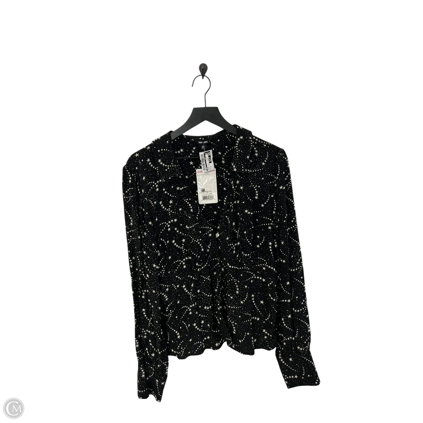 Blouse Long Sleeve By Cmb In Black & White, Size: 16