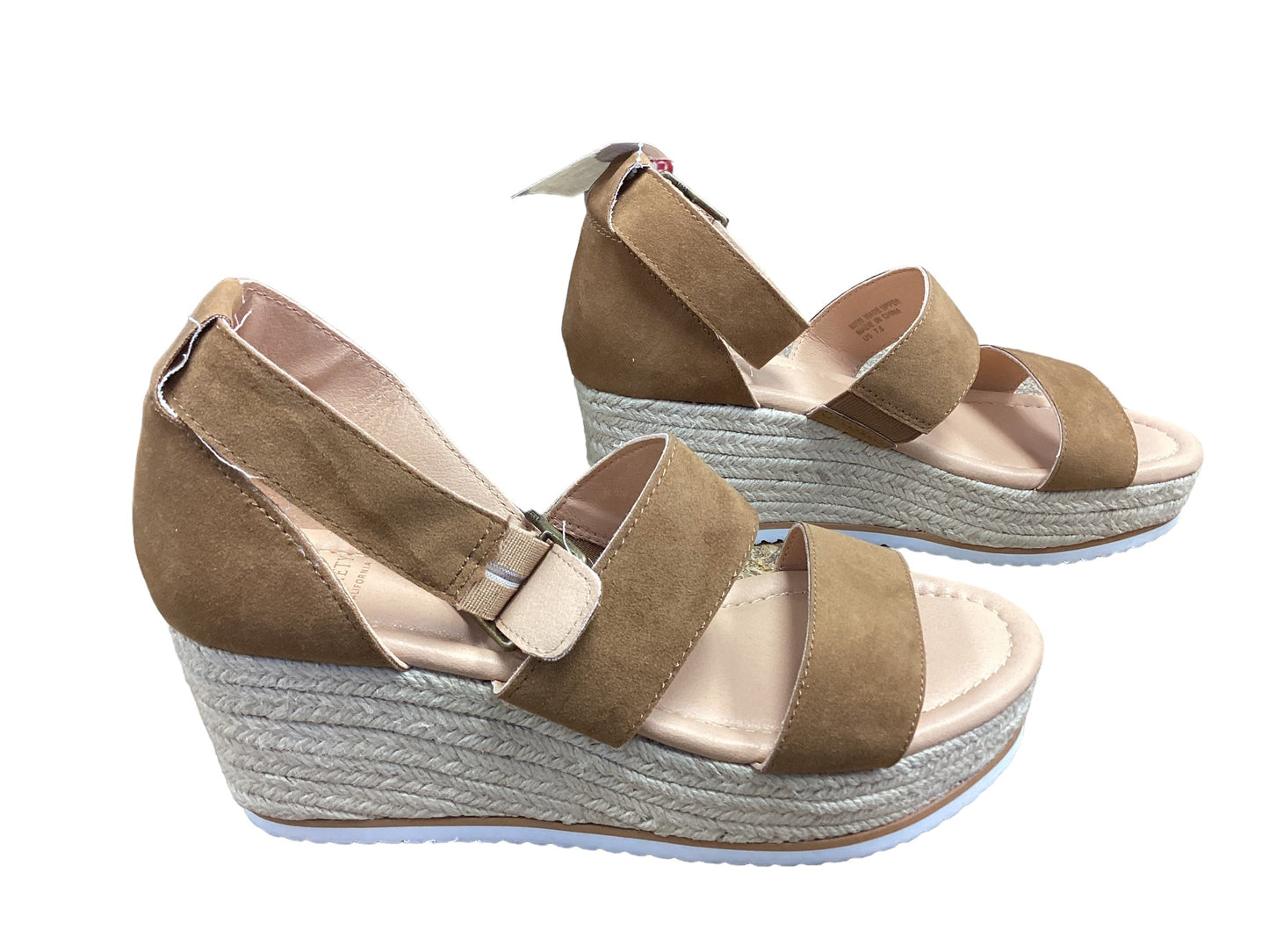 Brown Sandals Heels Wedge Cmc, Size 7.5