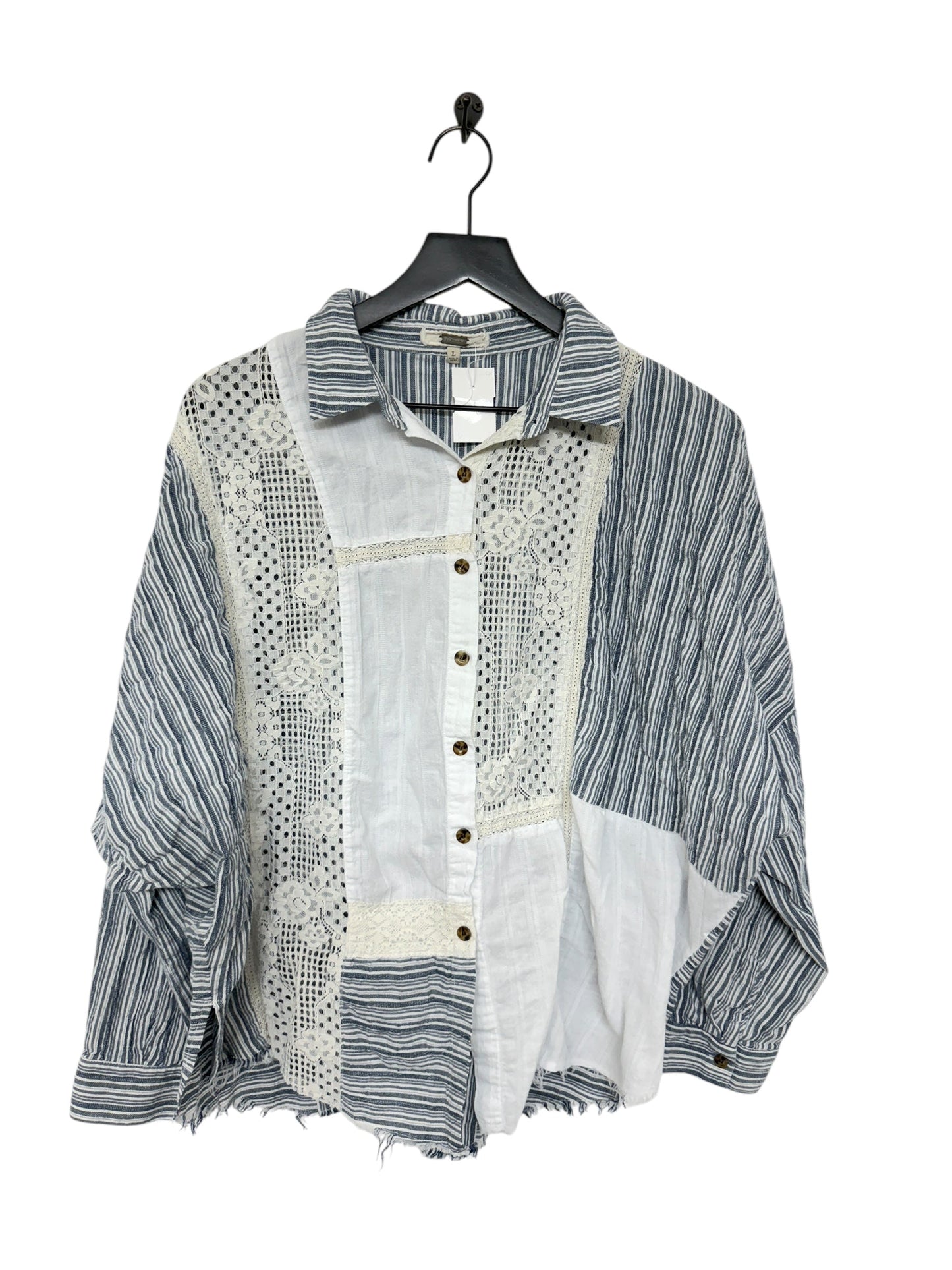 Blouse Long Sleeve By Cmc In Blue & White, Size: L