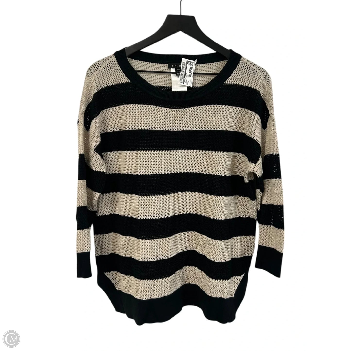 Top 3/4 Sleeve By Tribal In Black & Cream, Size: S