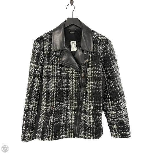 Jacket Moto By Chicos In Black & White, Size: Xl
