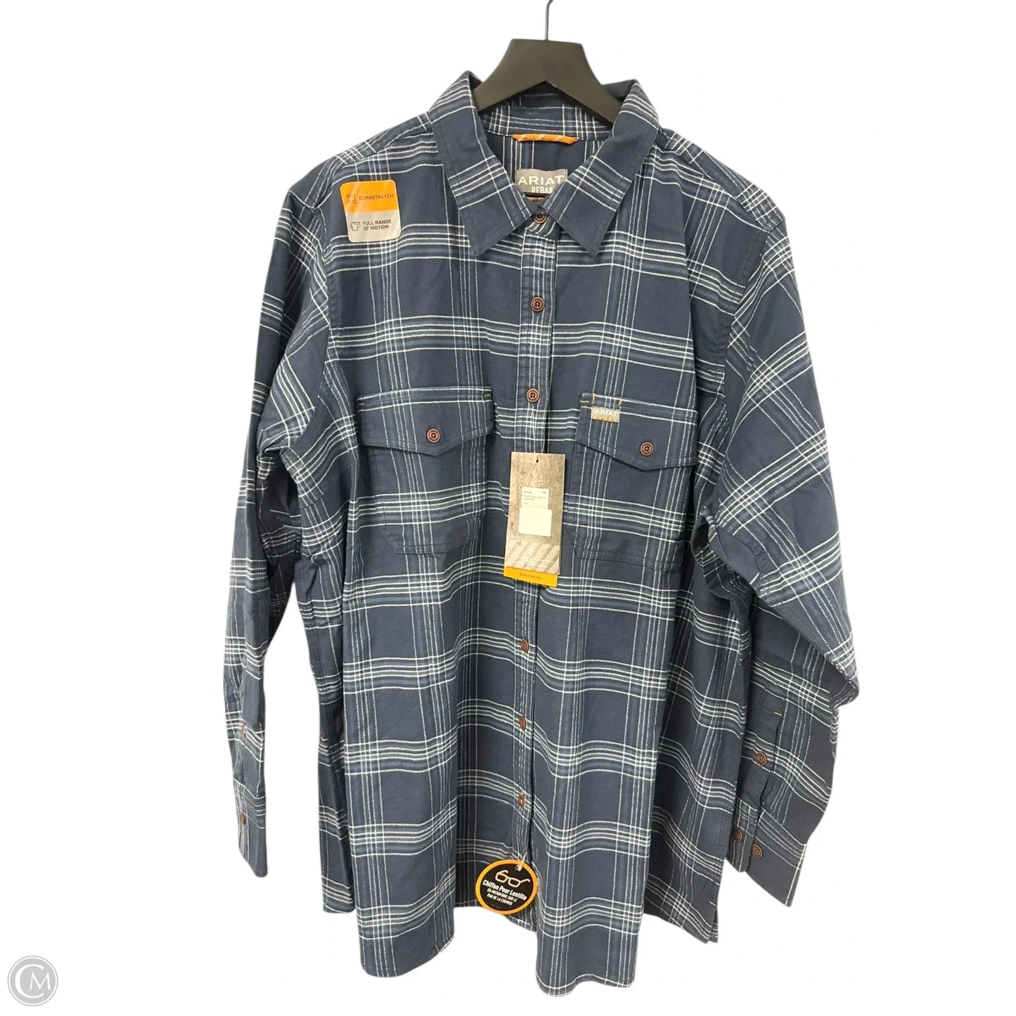 Blouse Long Sleeve By Ariat In Blue & White, Size: 2x