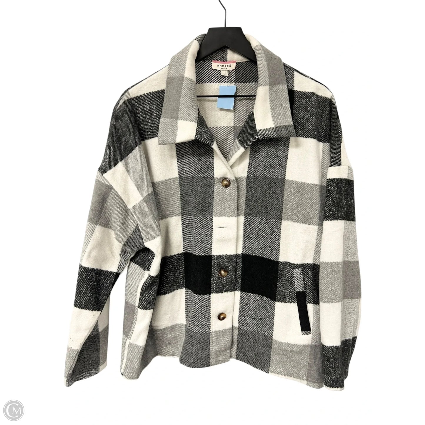 Jacket Shirt By Andree By Unit In Black & White, Size: L